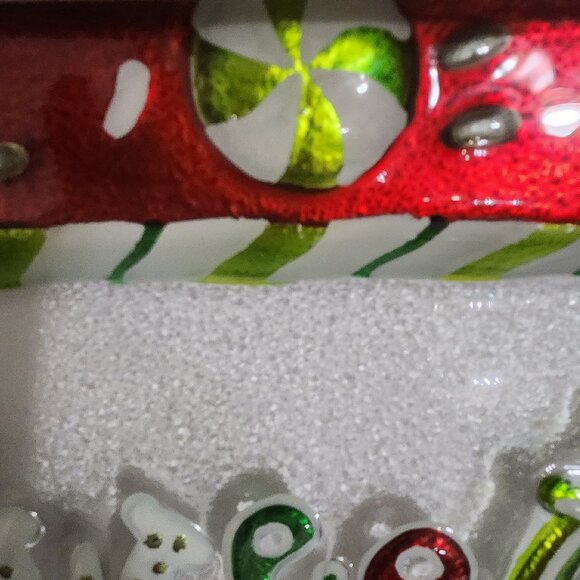 Christmas Sweets Hand Painted Glass Serving Tray 14 inch. By 8 1/2" New - Picture 5 of 10